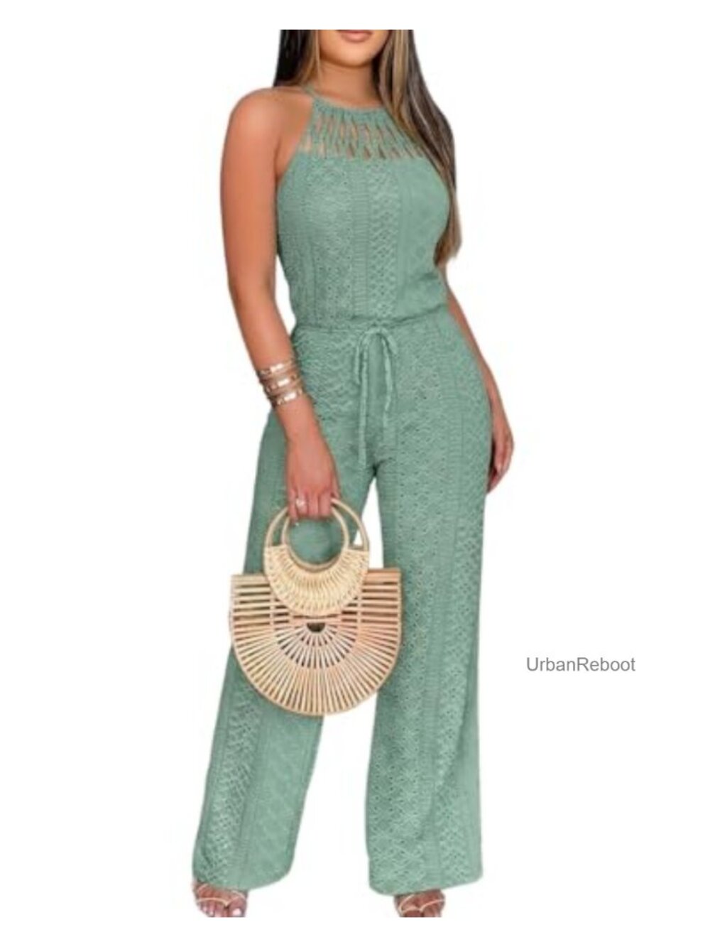 Halter Hollow Out Wide Leg Jumpsuit Dressy Casual One Piece